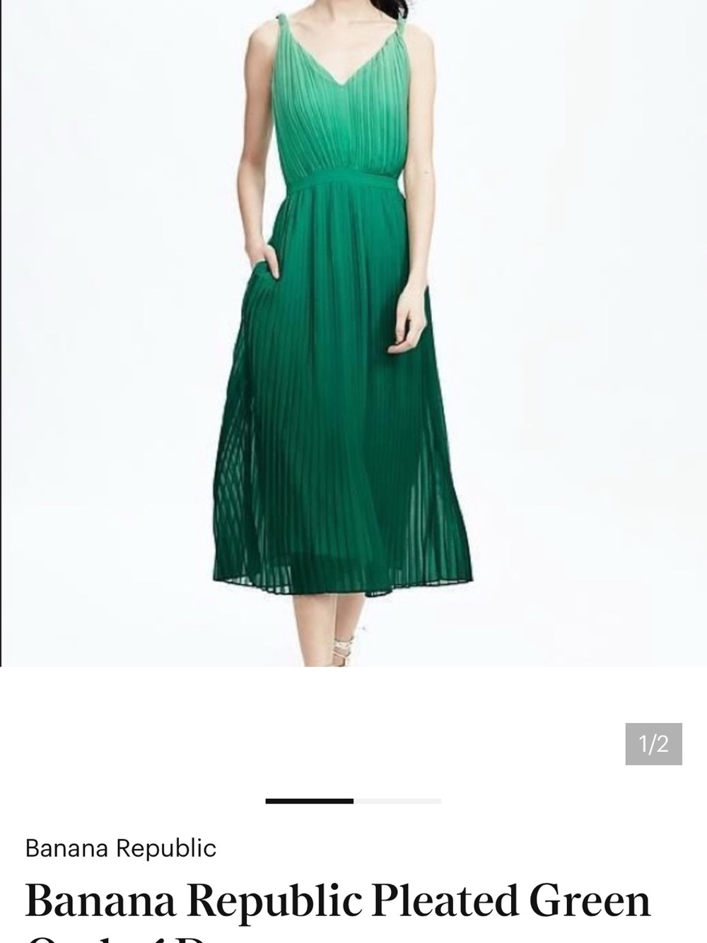 Banana Republic Emerald Green Ombré Pleated V-Neck Midi Dress